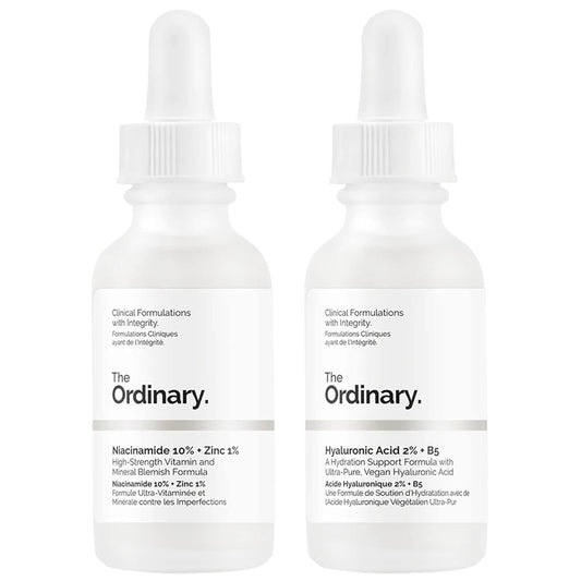 Original Ordinary Facial Treatment: Hyaluronic Acid with 2% + B5 (30ml) and Niacinamide 10% + Zinc 1% (30ml) Bundle Face Care Set