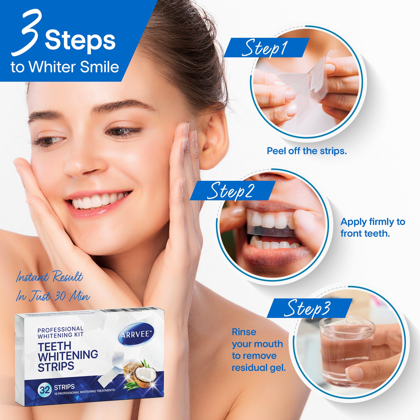 Teeth Whitening & Bright Strips, 32 White Strips Teeth Whitening Kit, Non-Sensitive 16 Sets Teeth Whitener for Tooth Whitening, Helps to Remove Smoking Coffee Soda Wine Stain, Up to 10 Shades Whiter